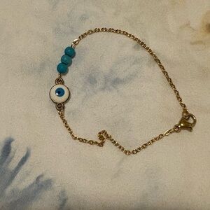 Gold Evil Eye Bracelet with Blue Beads